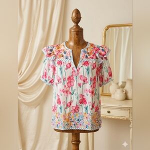 Lovesoft Pink Floral Contrast Trim Blouse 🌸